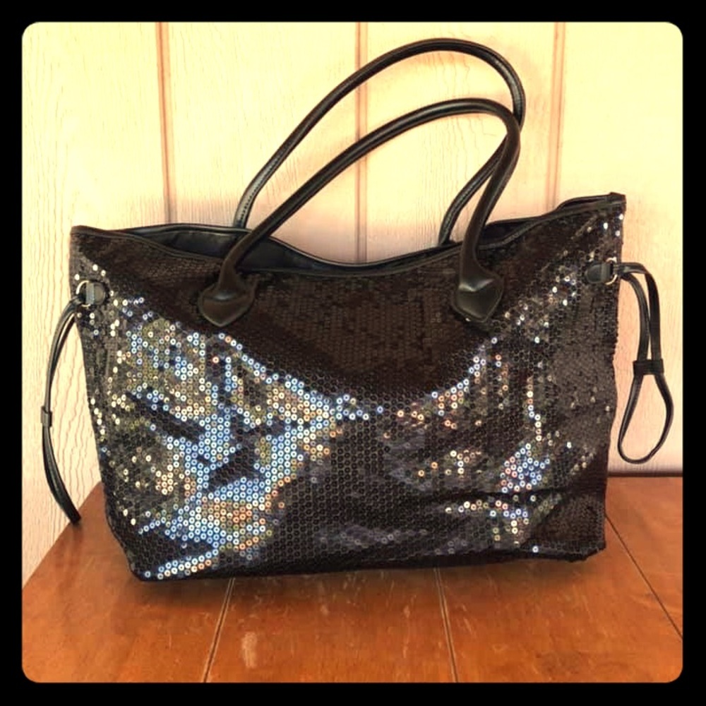 Black sequin weekender diaper tote bag purse